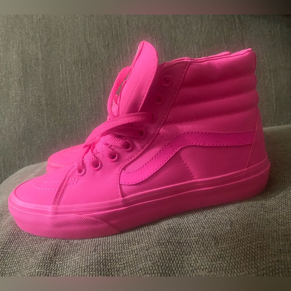 HOT PINK + UNISEX + VANS+ MONO CANVAS + SK8 HI NEON PINK + MENS 5 + WOMENS 6.5